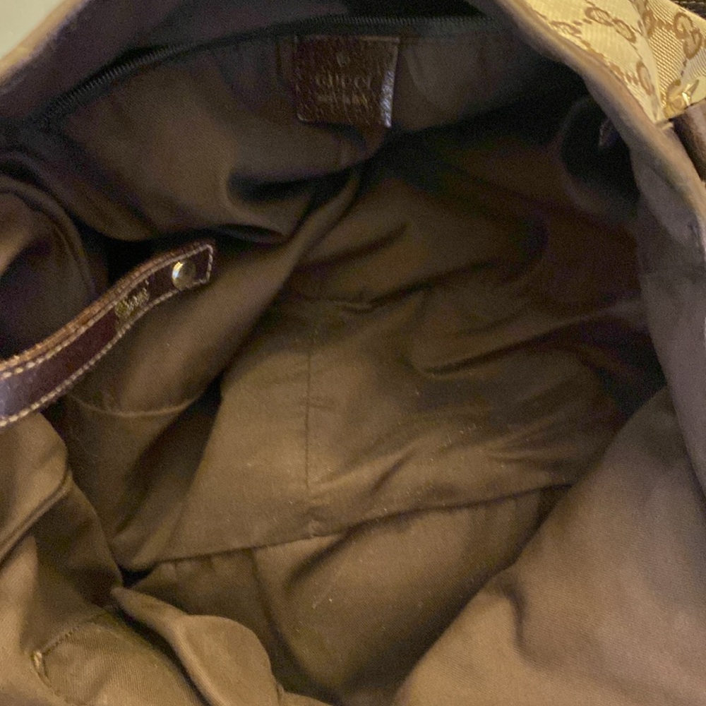Gucci Brown Beige Monogram Canvas Hobo with Dark Brown Trim - Picture 5 of 6
